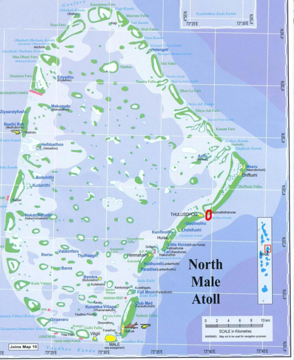 Nord-male-atoll, Malediven Karte - Karte des Nord-male-atoll Malediven